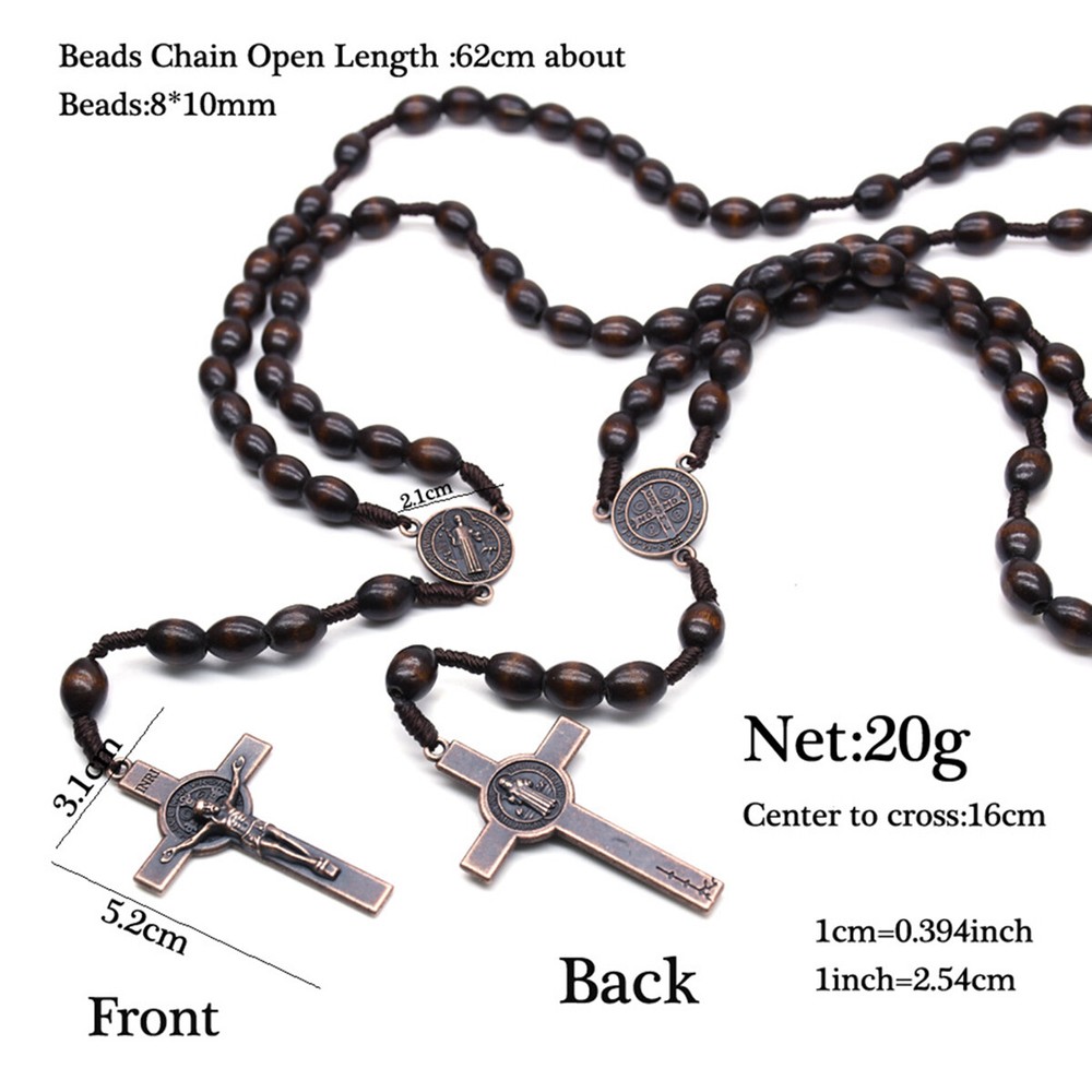Saint St Benedict Wood Beads Rosary Prayer Crucifix Cross Jerusalem Deep Brown