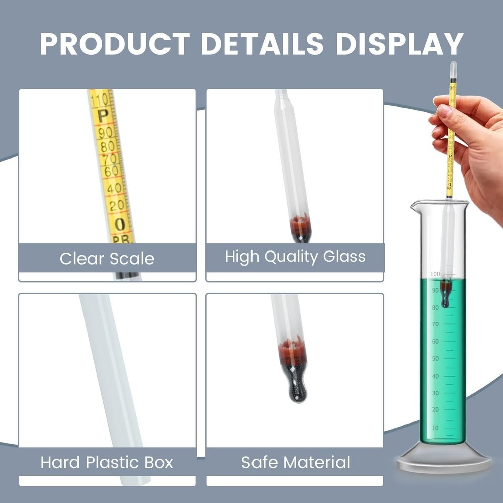 Hydrometer Alcohol Meter, 0-200 Proof and Tralle...