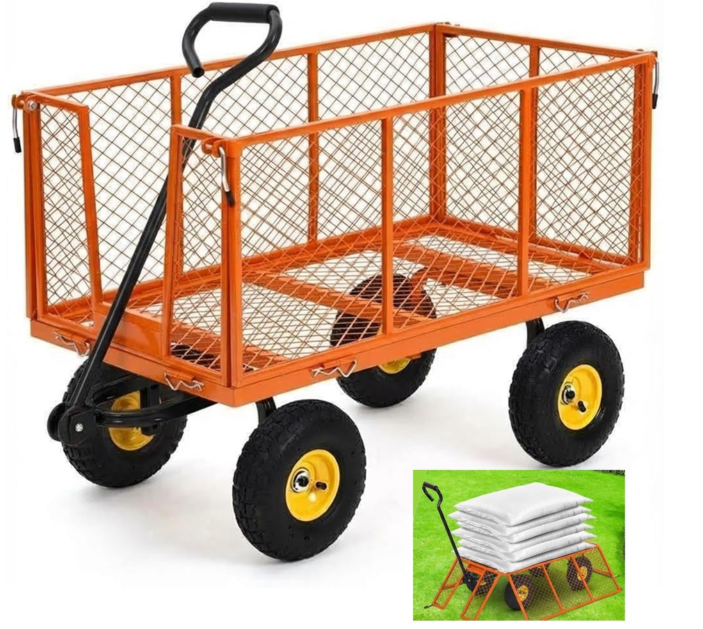 Heavy Duty Steel Garden Cart Pullable Garden Wagon with Removable Sides 1100LBS