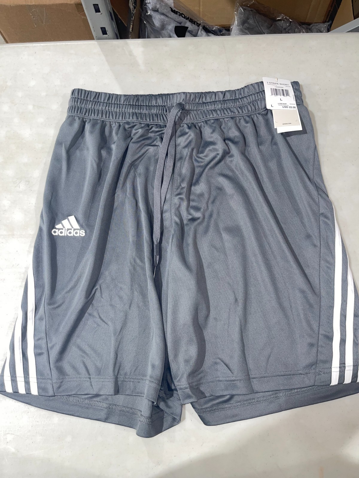 Adidas men's 3 stripe short onyx grey GM2489