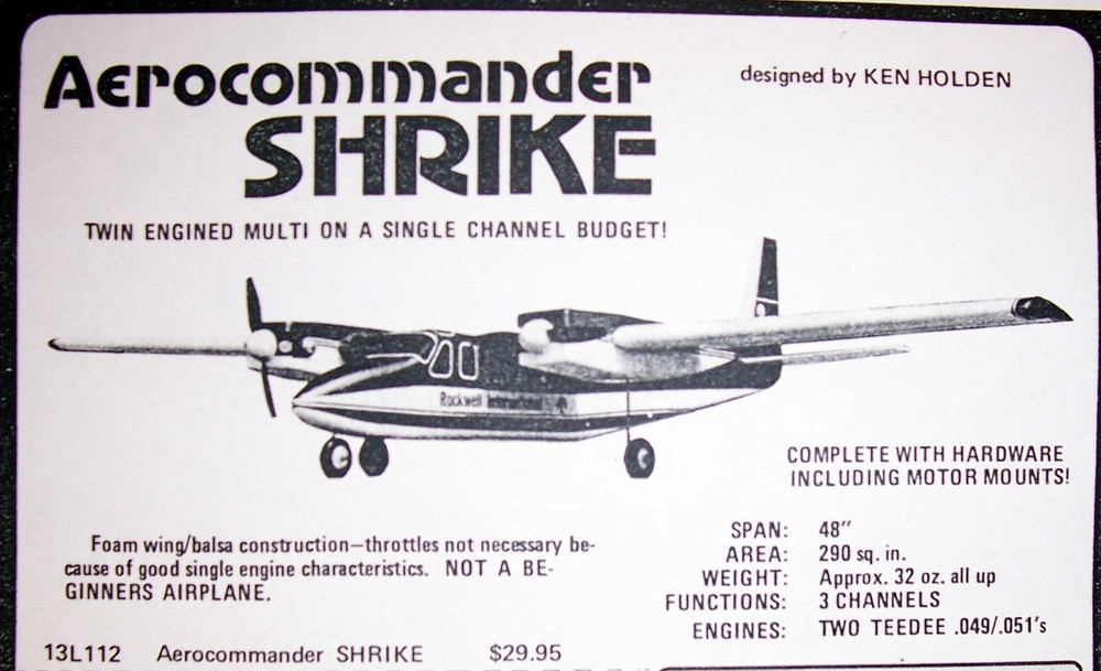 Two AERO COMMANDER PLANS + CONSTRUCTION ARTICLE for 49" UC Scale Model Airplane