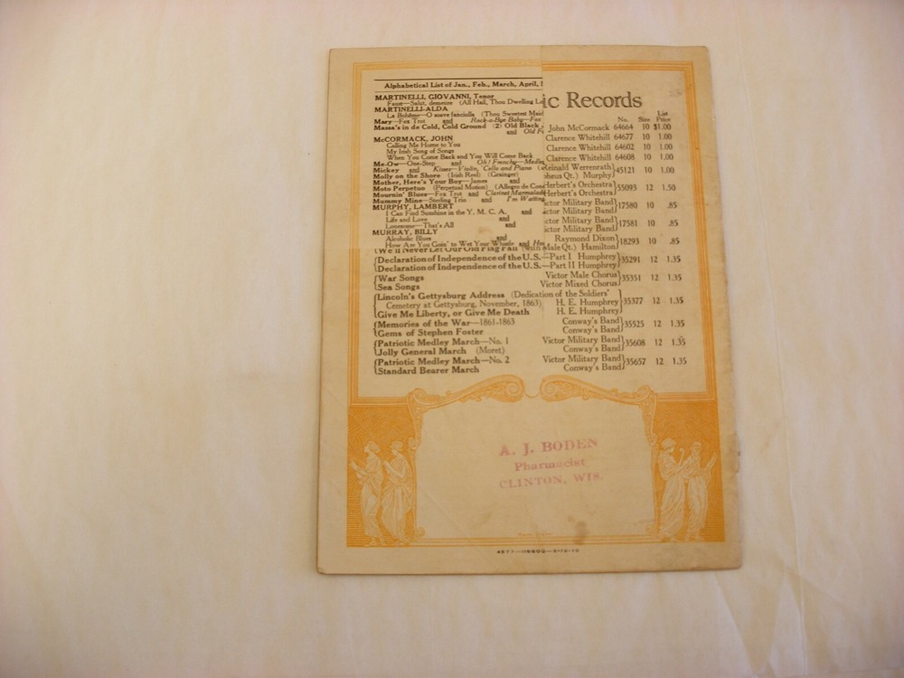 Original Victor Phonograph Record Catalog - July, 1919