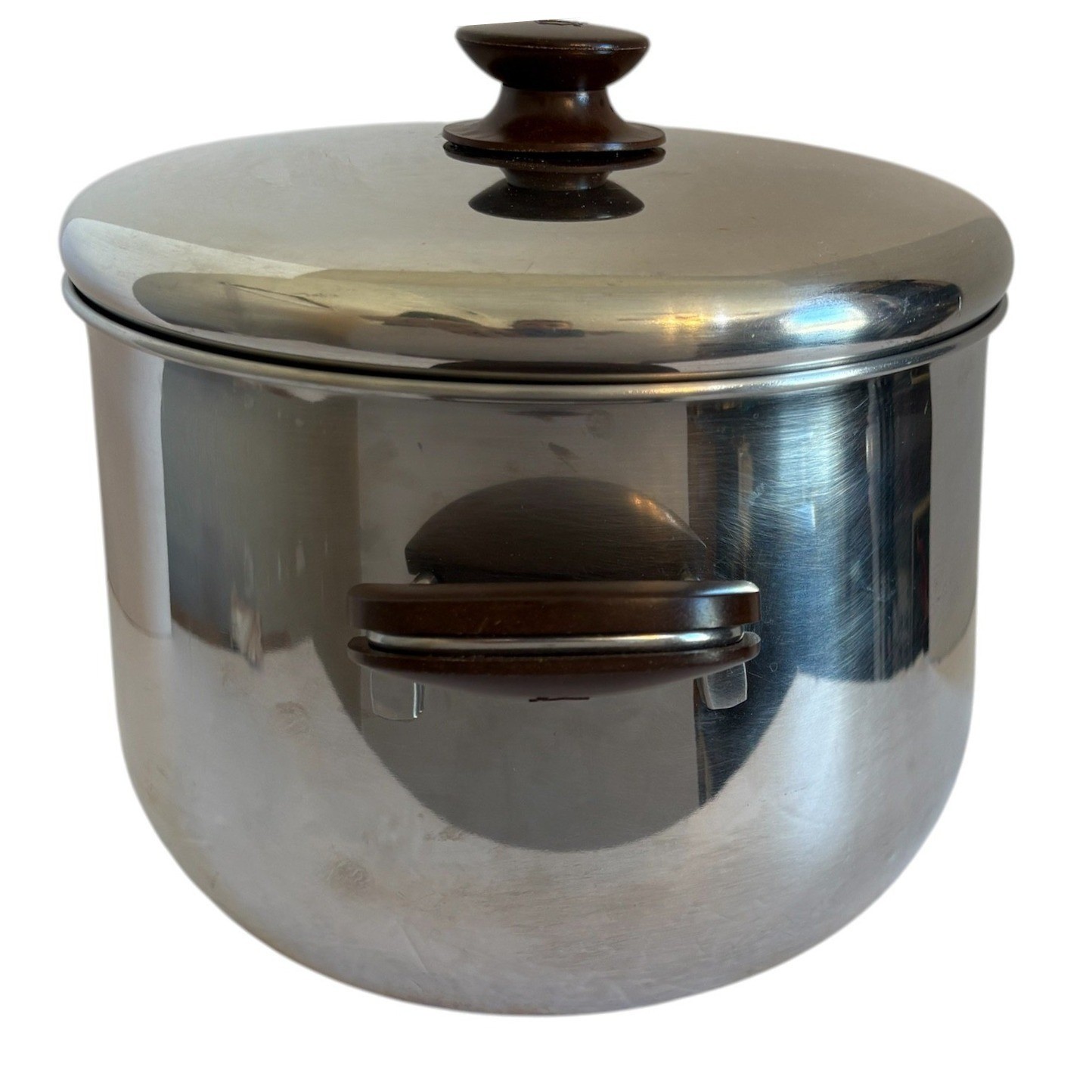 Lagostina Thermoplan Stainless Steel 8QT Stockpot Lid Italy Vintage Brown Handle