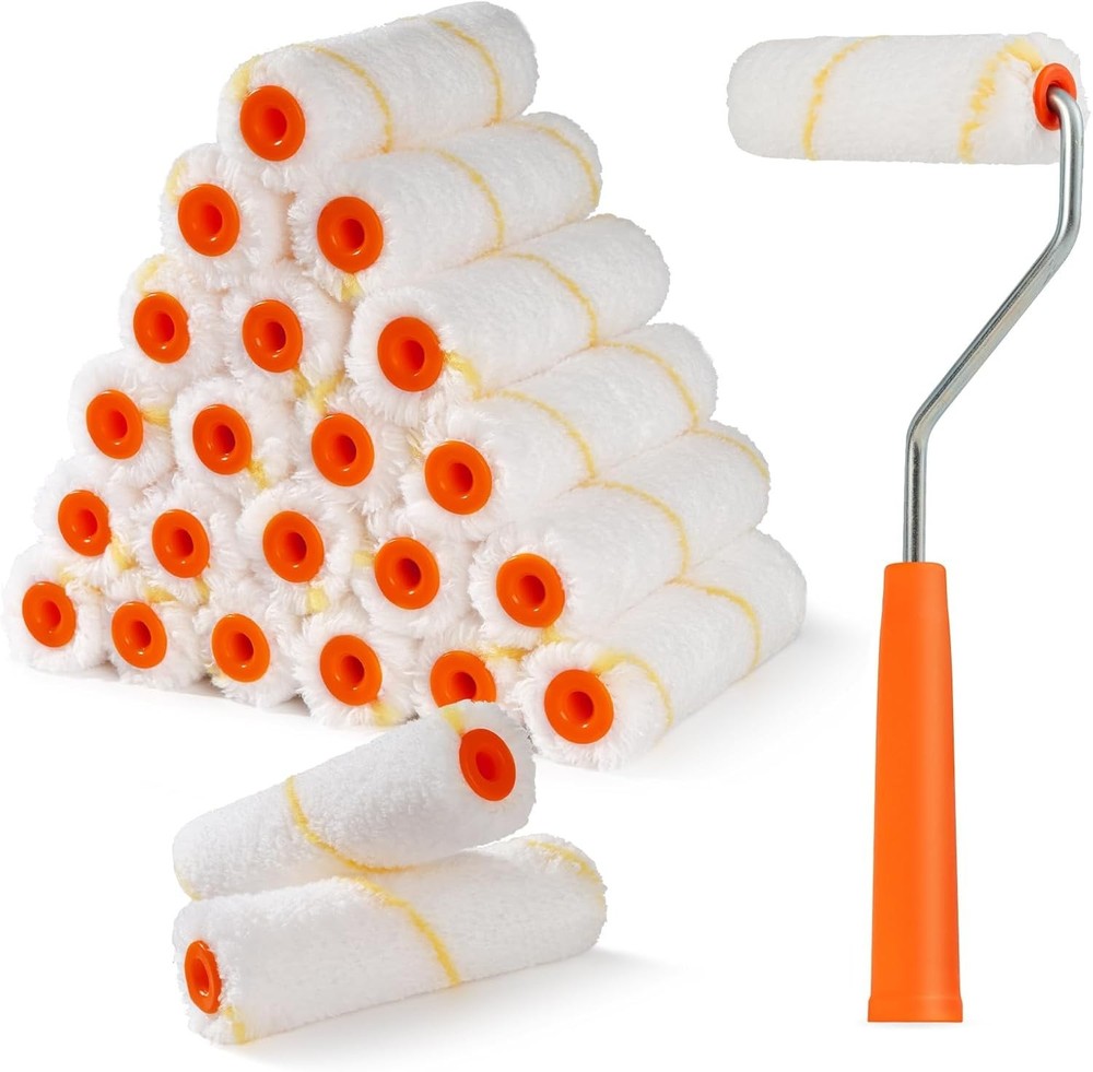 24 Pack Microfiber Paint Roller 4 Inch Mini Paint Roller Covers 3/8 Inch Nap