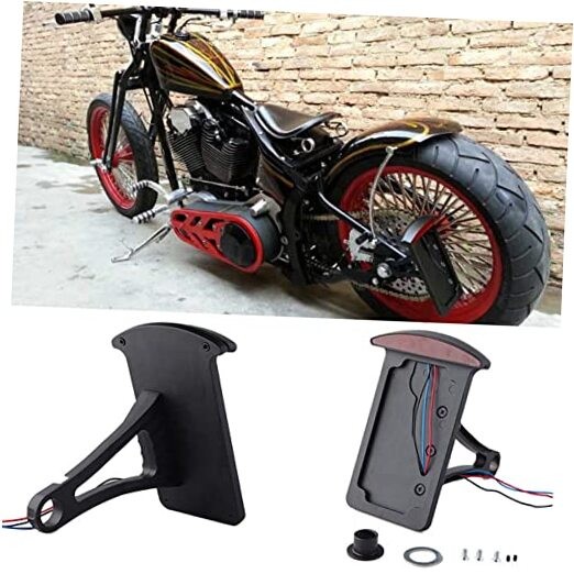 Motorcycle Bobber Custom Side Mount License Plate Frames Brake Tail Light Black