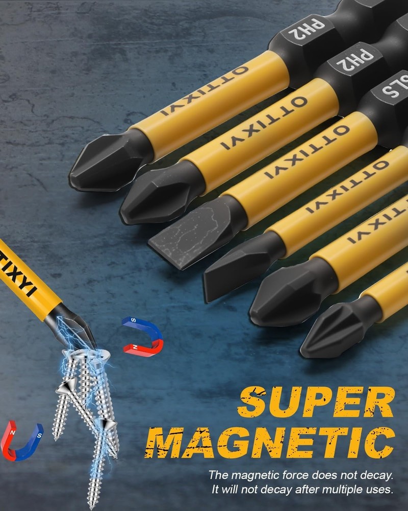 10 PCS Magnetic Screwdriver Bits Set 2 in - Phillips Bits #1#2#3 & Slotted Head