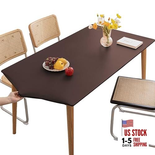 PU Stretch Fitted Rectangle Tablecloth with 55" x 35" (Rectangular) Coffee