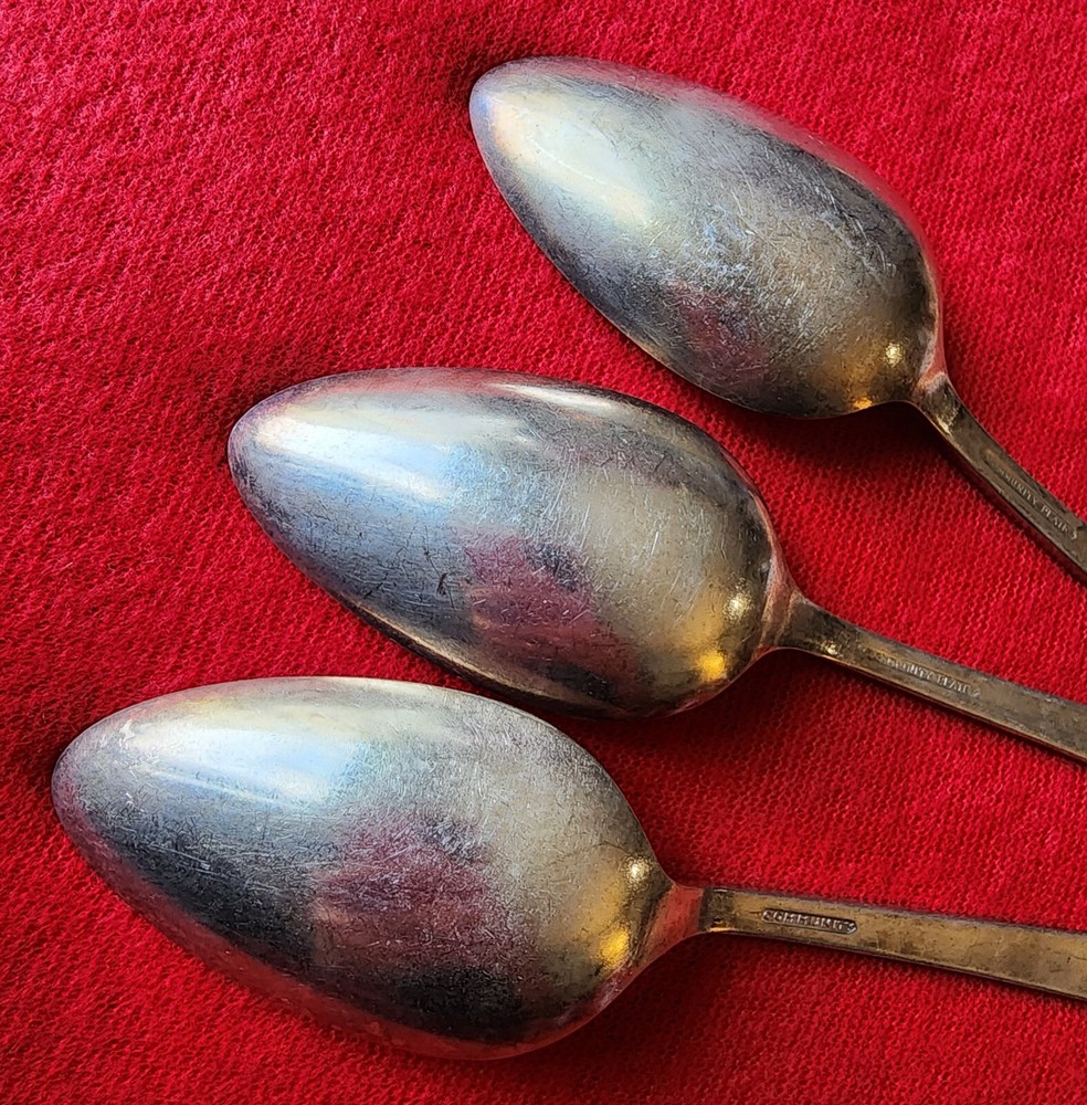 3 Community CORONATION 1936 SOLID SERVING SPOONS 8 1/2 " Pierced Floral Vintage