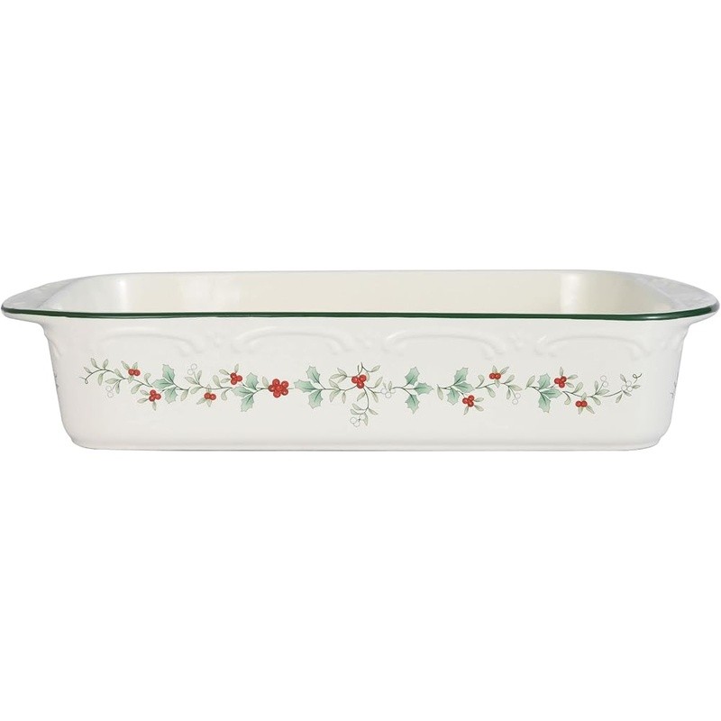 Festive Rectangular Stoneware Baker W/ Handles Baking Lasagna Cheese Brownies US