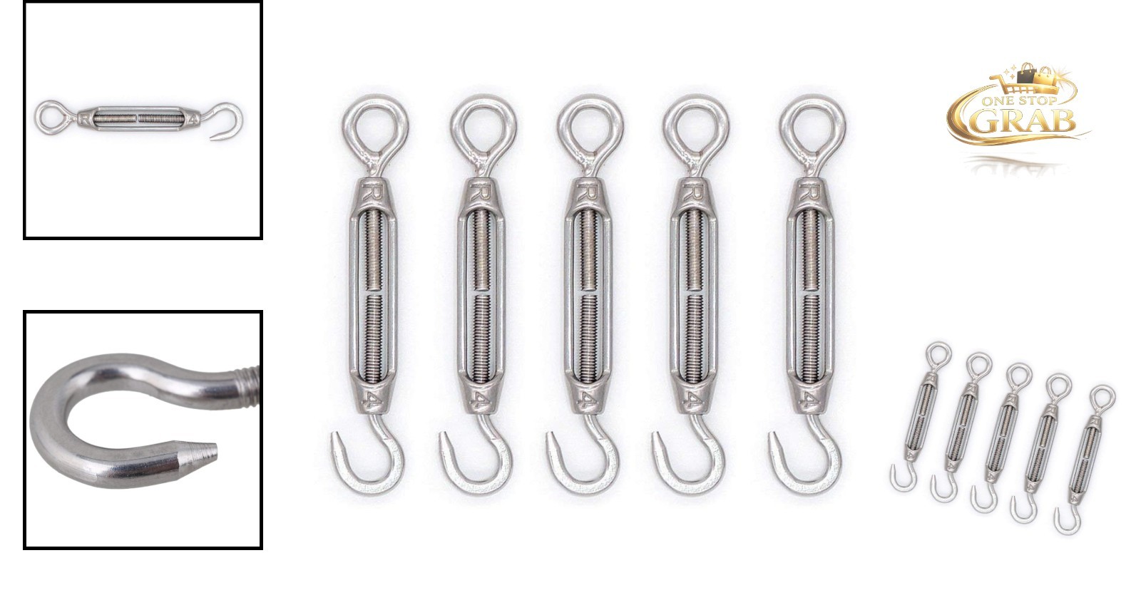 5pcs M4 Stainless Steel Turnbuckle Wire Rope Tension Hook Eye