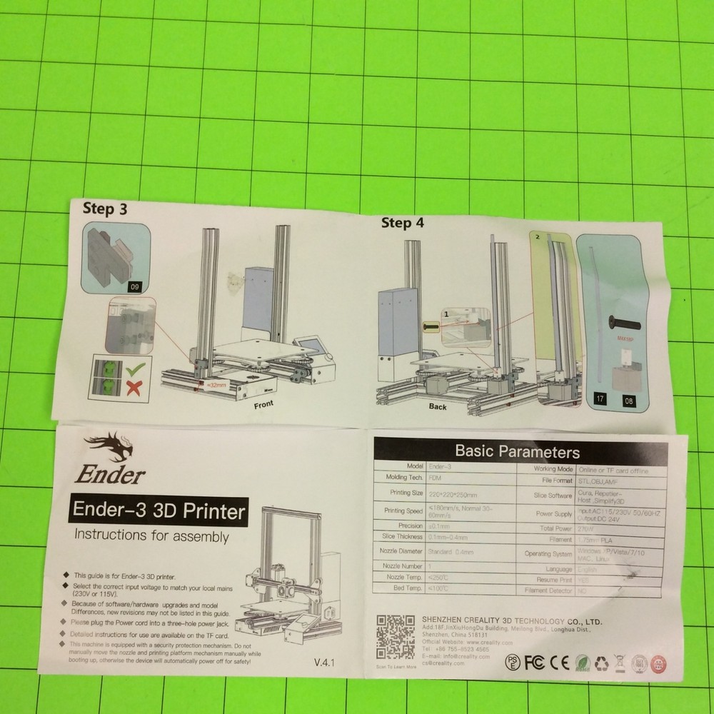 Creality ENDER-3 (Original) 3D Printer Assembly Instruction Book Part