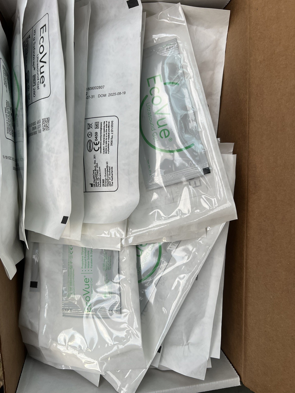 EcoVue 280 Safe Wrap Ultrasound Gel 20 Gram Sterile Packets EXP 2030 Lot of 48