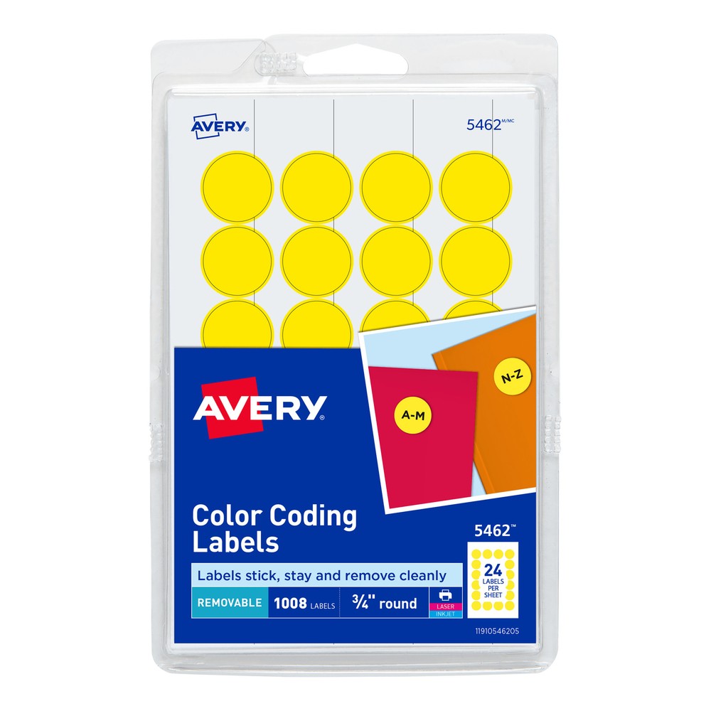 Removable Labels, 3/4" Round, 1008/PK, Yellow