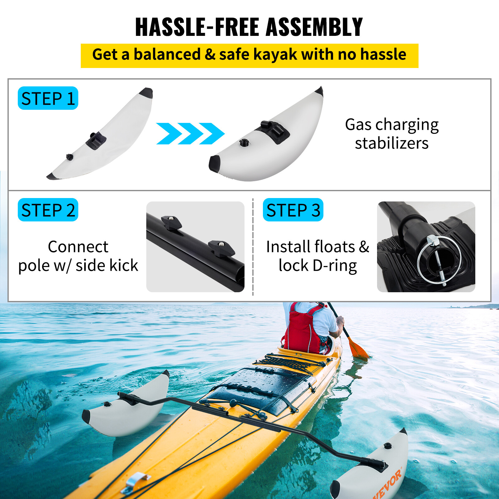 Kayak Stabilizer Inflatable Canoe Outrigger PVC Pontoon Fishing Float Tube Kit