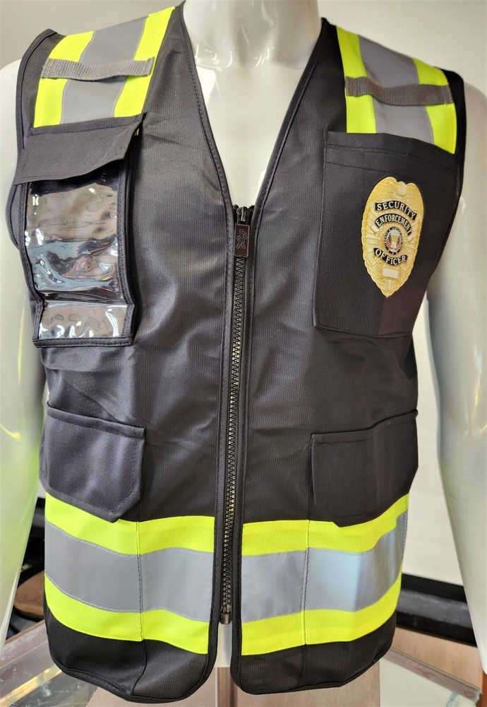 Two Tone High Visibility Reflective BLACK Security Safety Vest