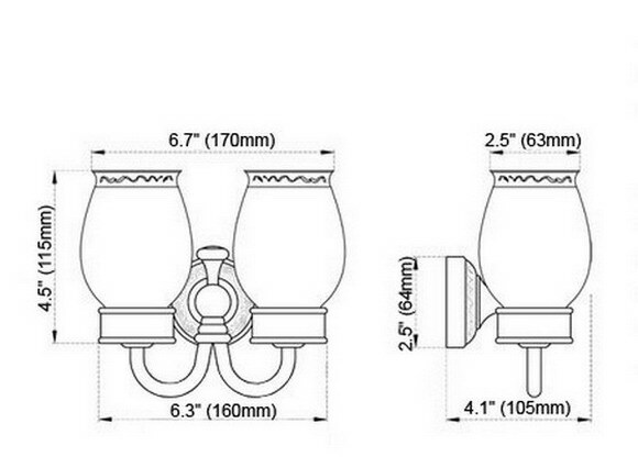 Bathroom Wall Mounted Antique Brass 2 Ceramic Cups Toothbrush Holder 2ba495