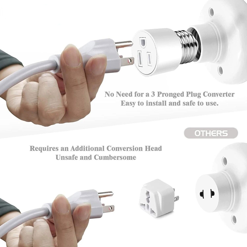 E26/E27 Light Bulb Socket 2/3 Prong Outlet Light Socket to Plug Adapter Convert