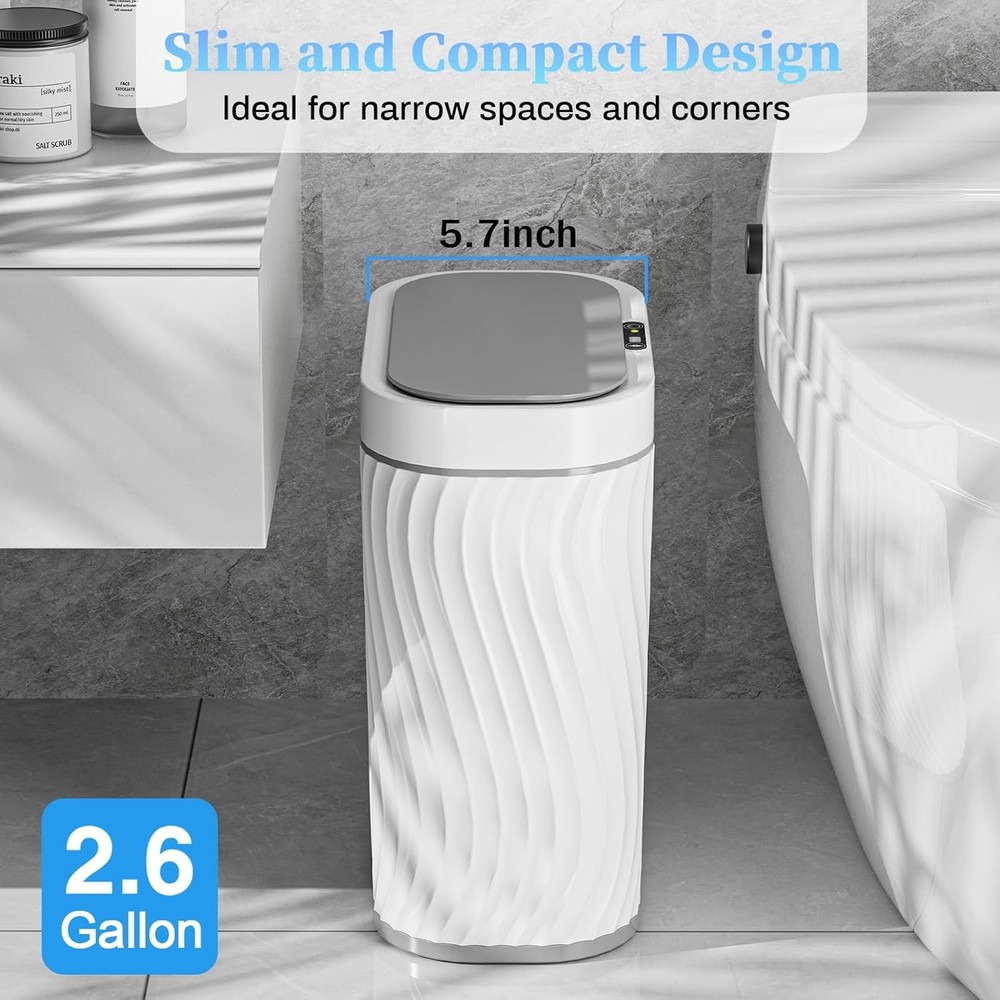 Bathroom Trash can with Automatic Touchless Lid, 2.6 Gallon Motion Grey
