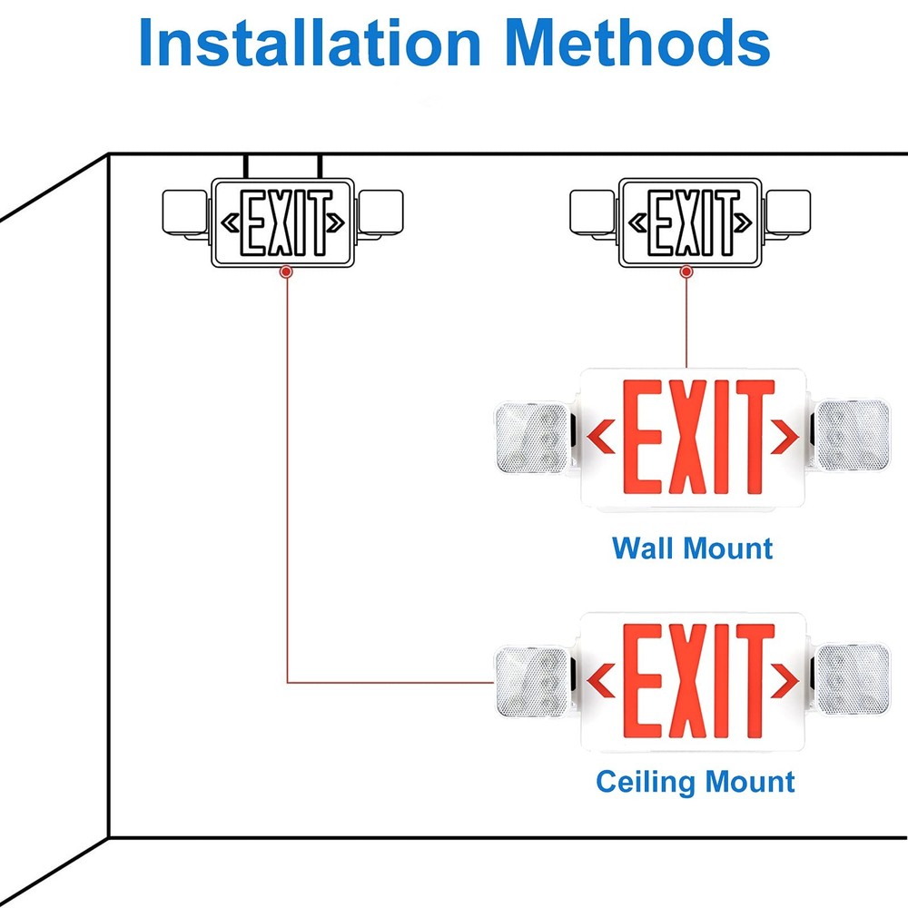 OSTEK LED Exit Sign with Emergency Light, Double-Sided Red Exit Sign Combo wi...