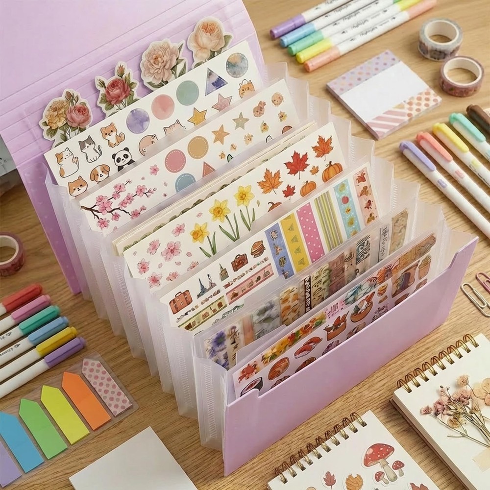 Sticker Storage Organizer with 7 Expandable Pockets, Multi-Layer Desktop Stic...