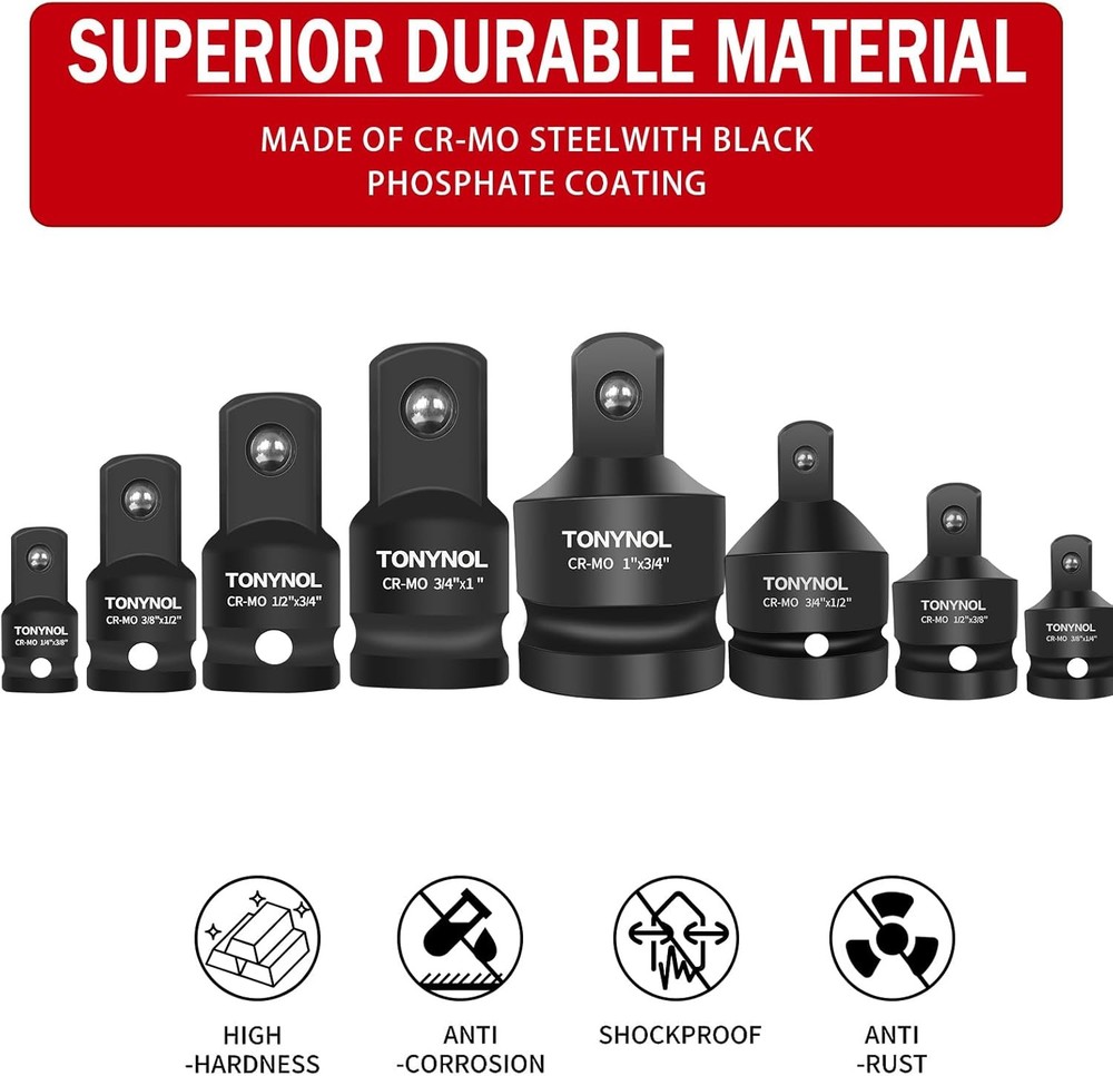 Impact Socket Adapter Set 8pc 1/4 3/8 1/2 3/4 1 Drive with Case