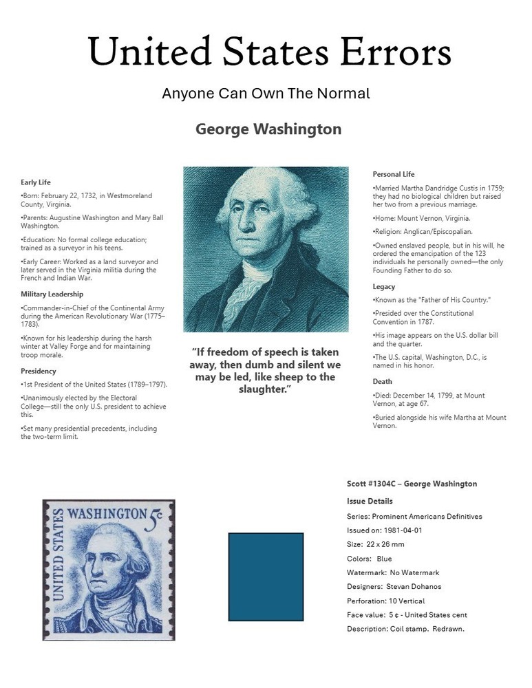 Centsational Custom Presentation Panel For Error SN 1304C - 8.5” X 11”