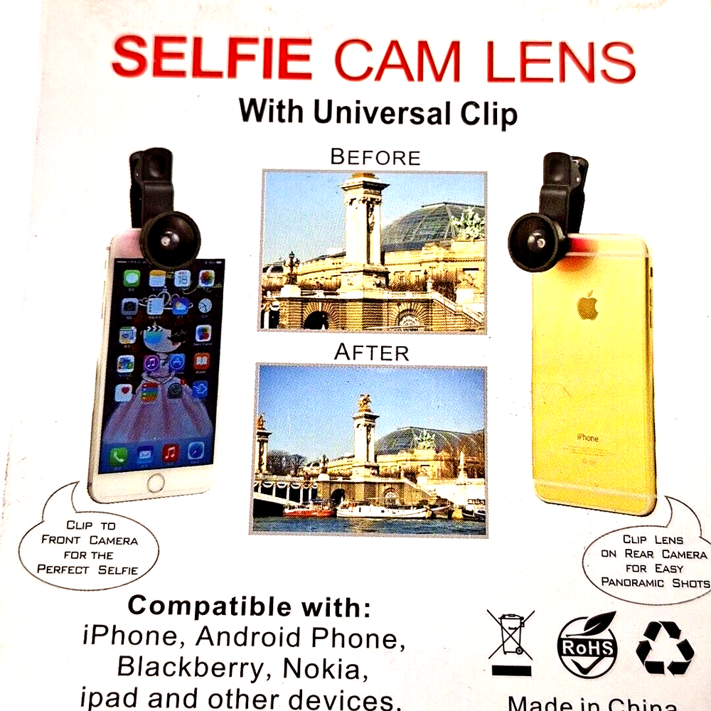 Selfie Cam Removable Wide Angle Lens Kit Universal Clip iPhone Android iPad