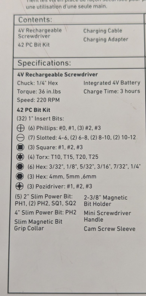 SKIL RECHARGEABLE 4V SCREWDRIVER WITH 42 PC BIT KIT