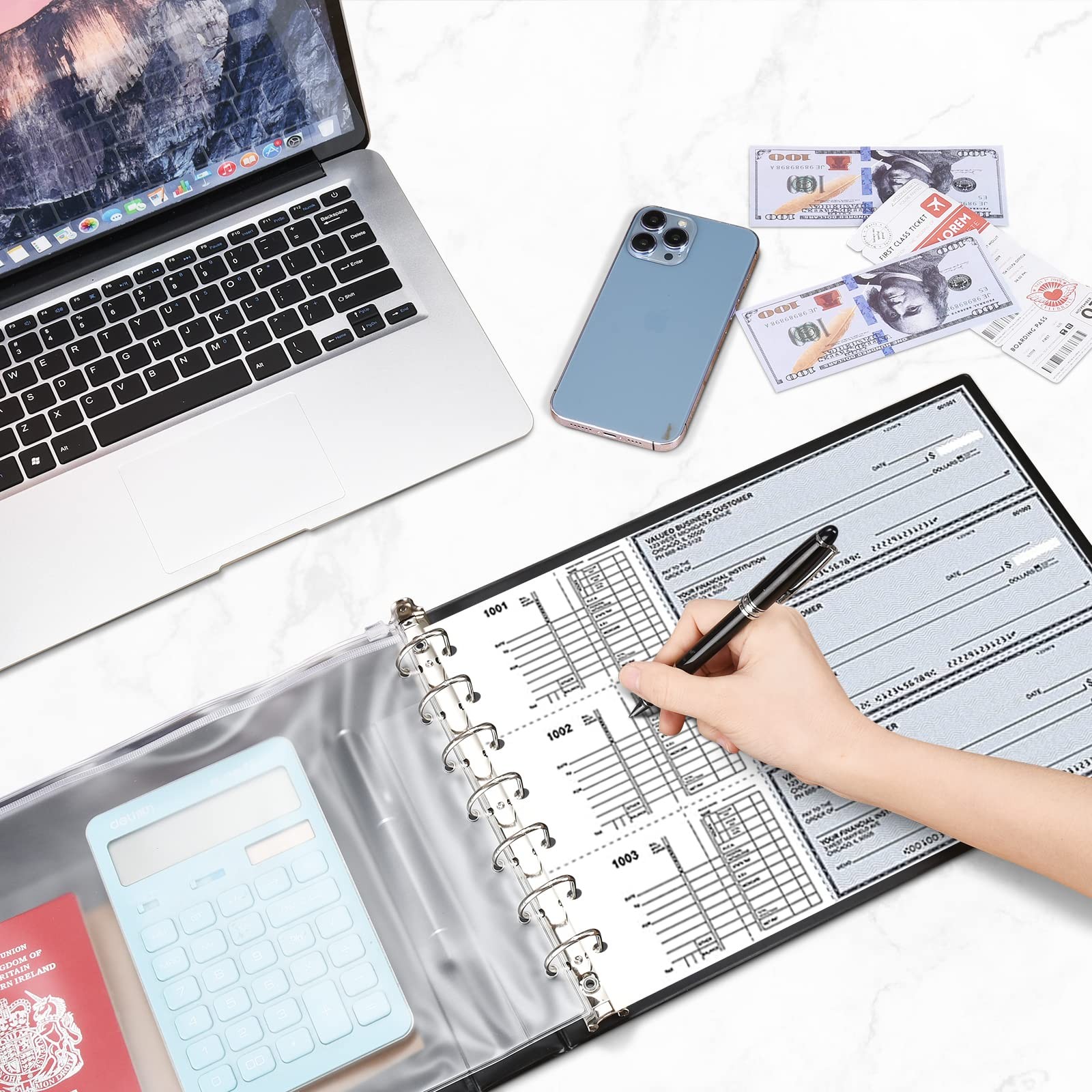 7 Ring Business Check Book Binder, 600 Checks Capacity for 9" X 13" Sheets, PU L