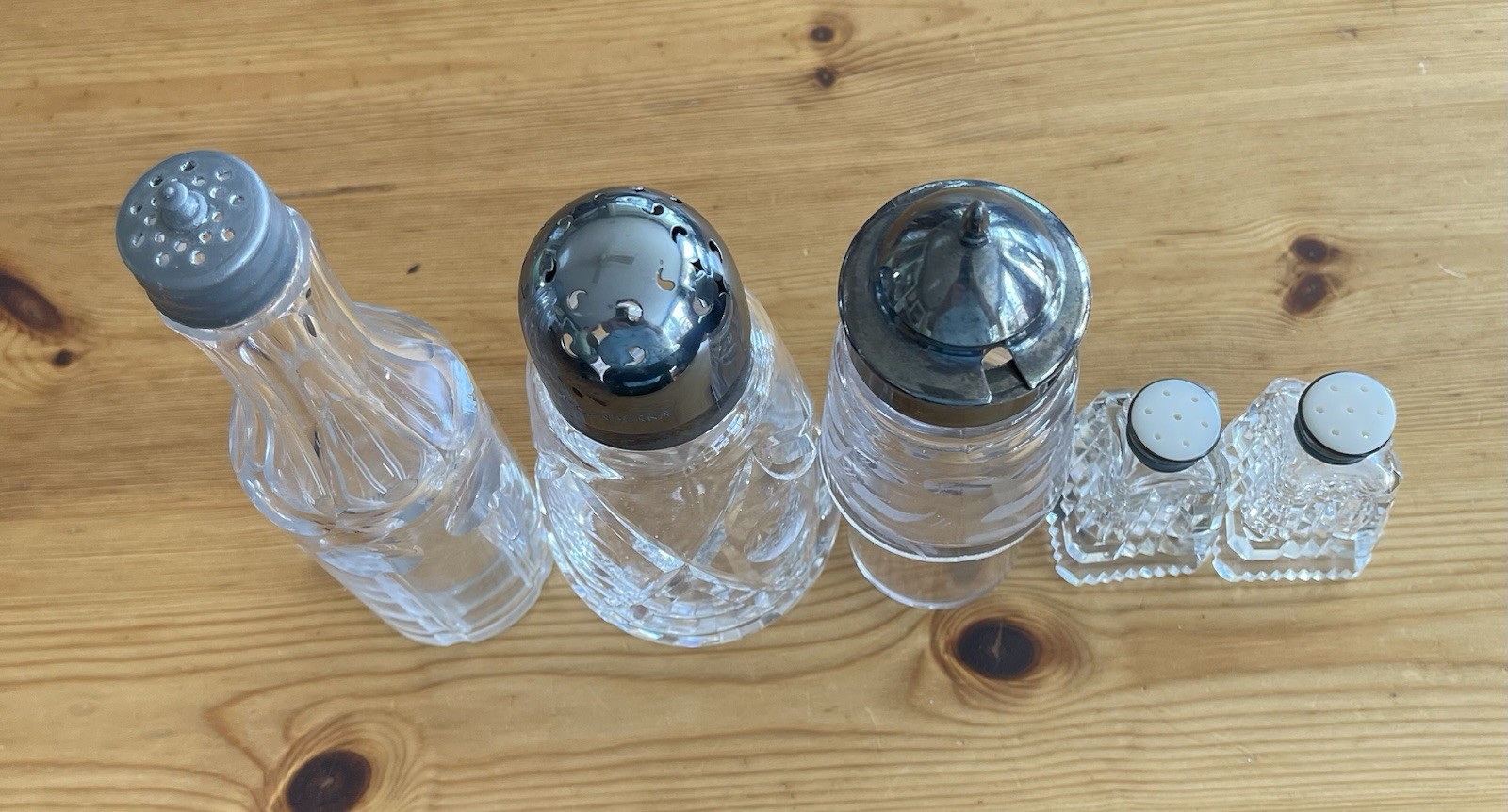 Lot of 5 Vintage/Antique Crystal Etched Condiment Shakers & Cruets Birks & Co...