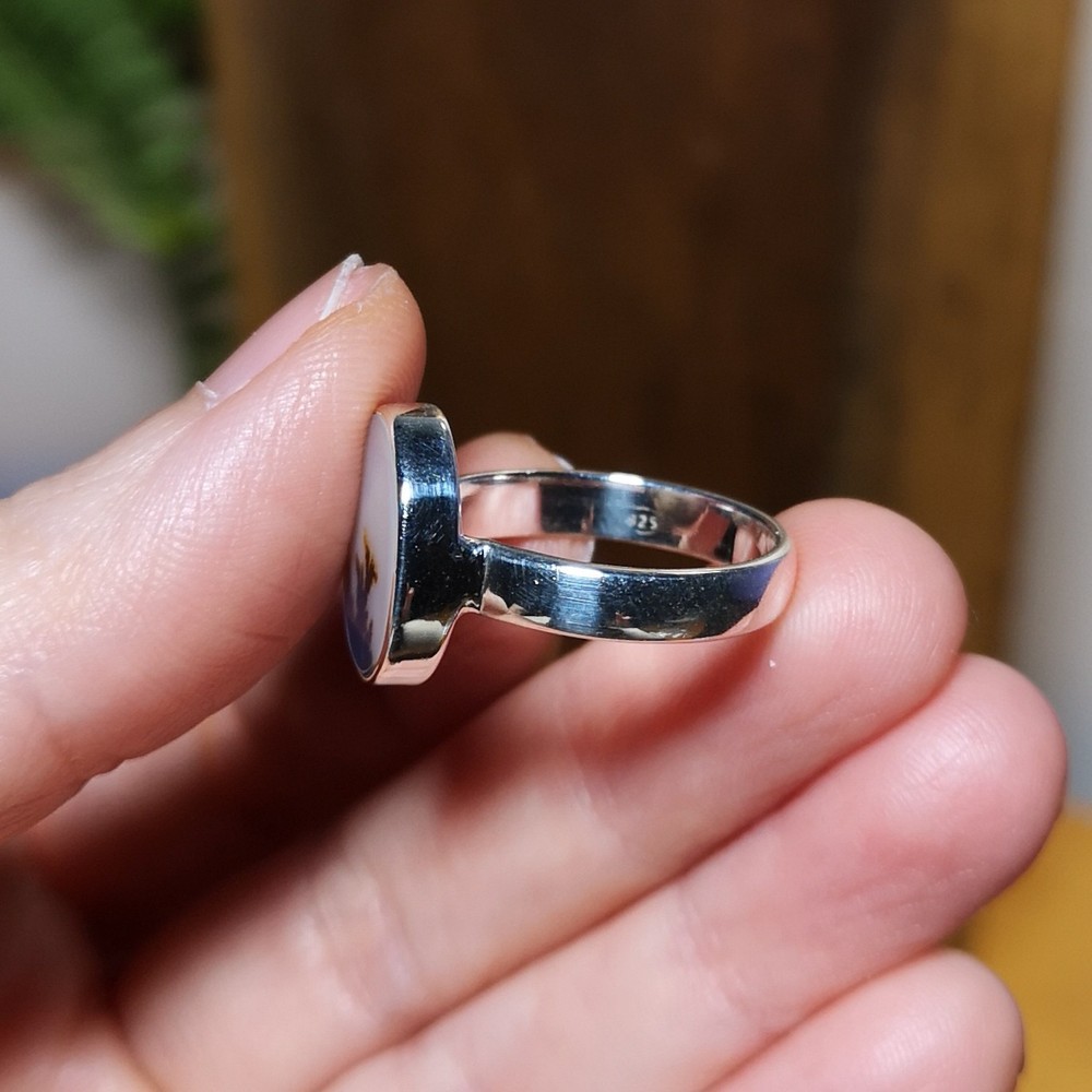 Beautiful Dendritic Agate Sterling Silver Ring US ring size 8
