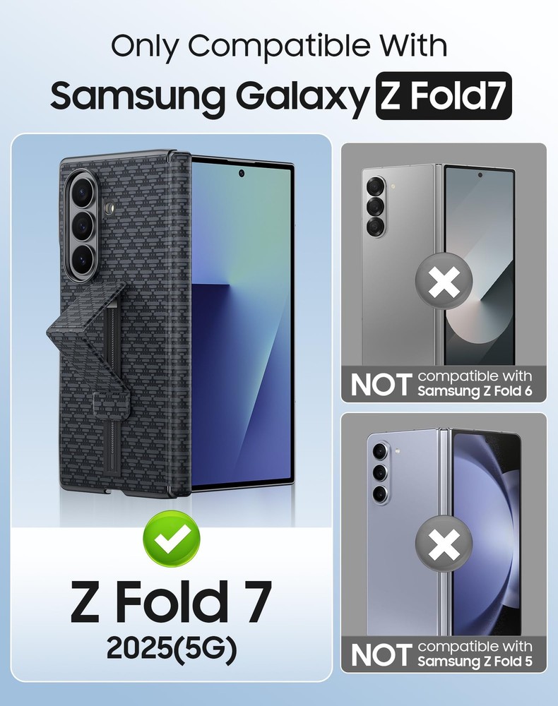 Vizvera Galaxy Z Fold 7 Leather Case Screen Protector 2 Pack Hinge Shockproof Bl