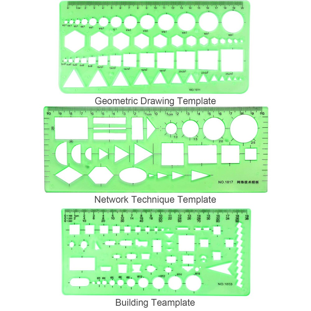 Geometric Drafting Templates Stencil Set Plastic Ruler Drawing Tools