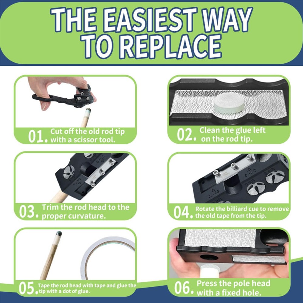 10in1 Pool Cue Tip Shaper Replacement Kit Repair Shaping Accessory Tool Pro
