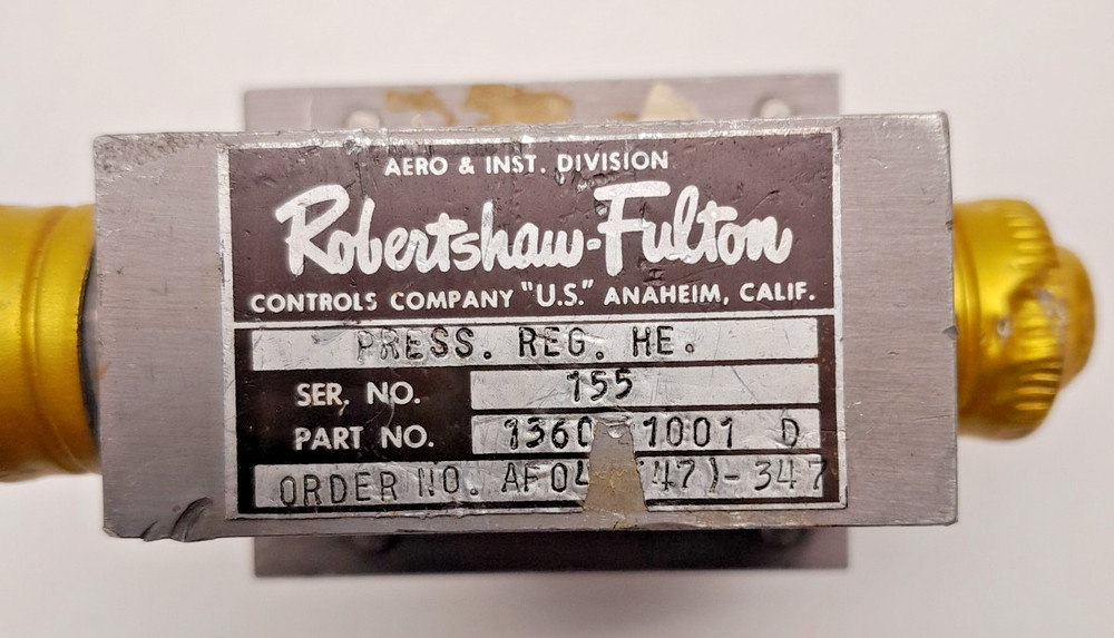 Surplus Robertshaw Helium Pressure Regulator Assy Rocket Engine NASA