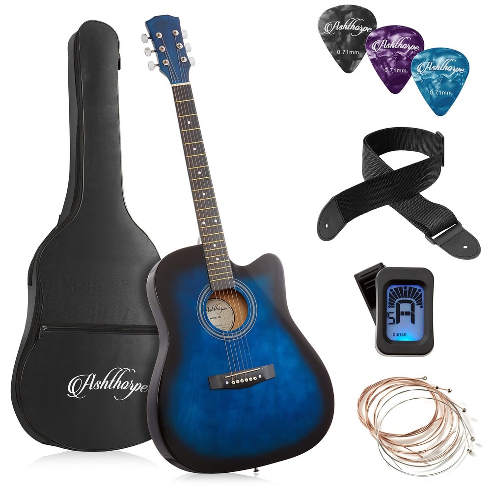 41-inch Beginner Cutaway Acoustic Guitar Package (Blue), Full Size Basic Star...