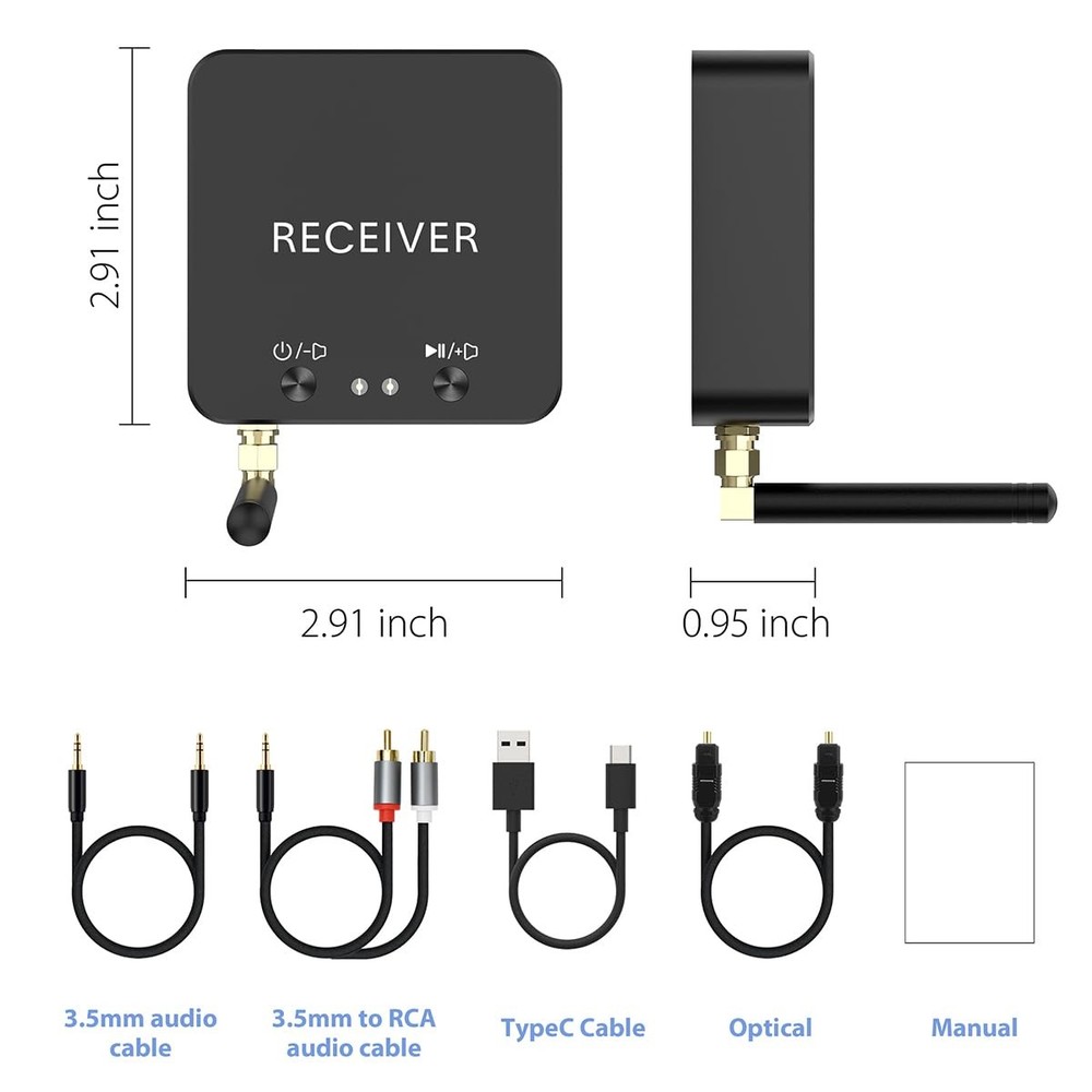 Wireless Bluetooth Receiver 192KHz Digital to Analog Audio, 160ft Long Range ...