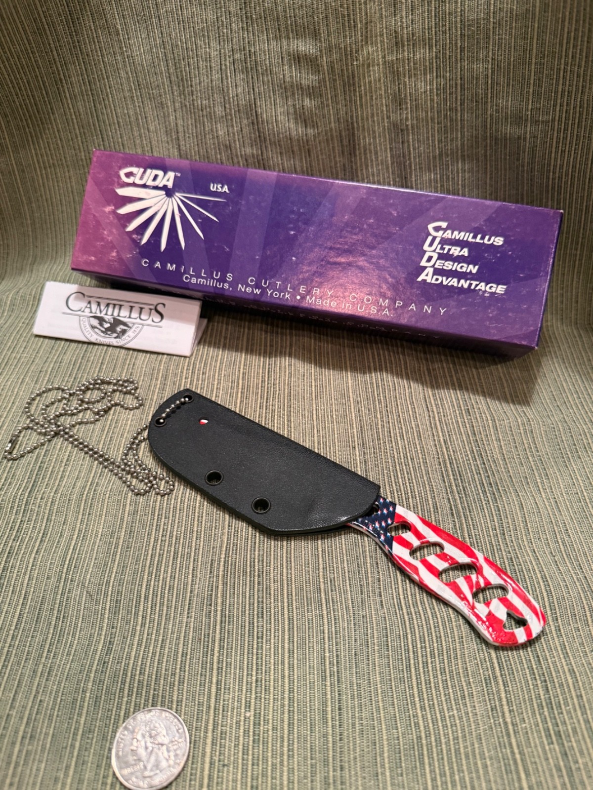 Camillus CUDA CU120F Fixed Blade Neck Knife American Flag USA NIB