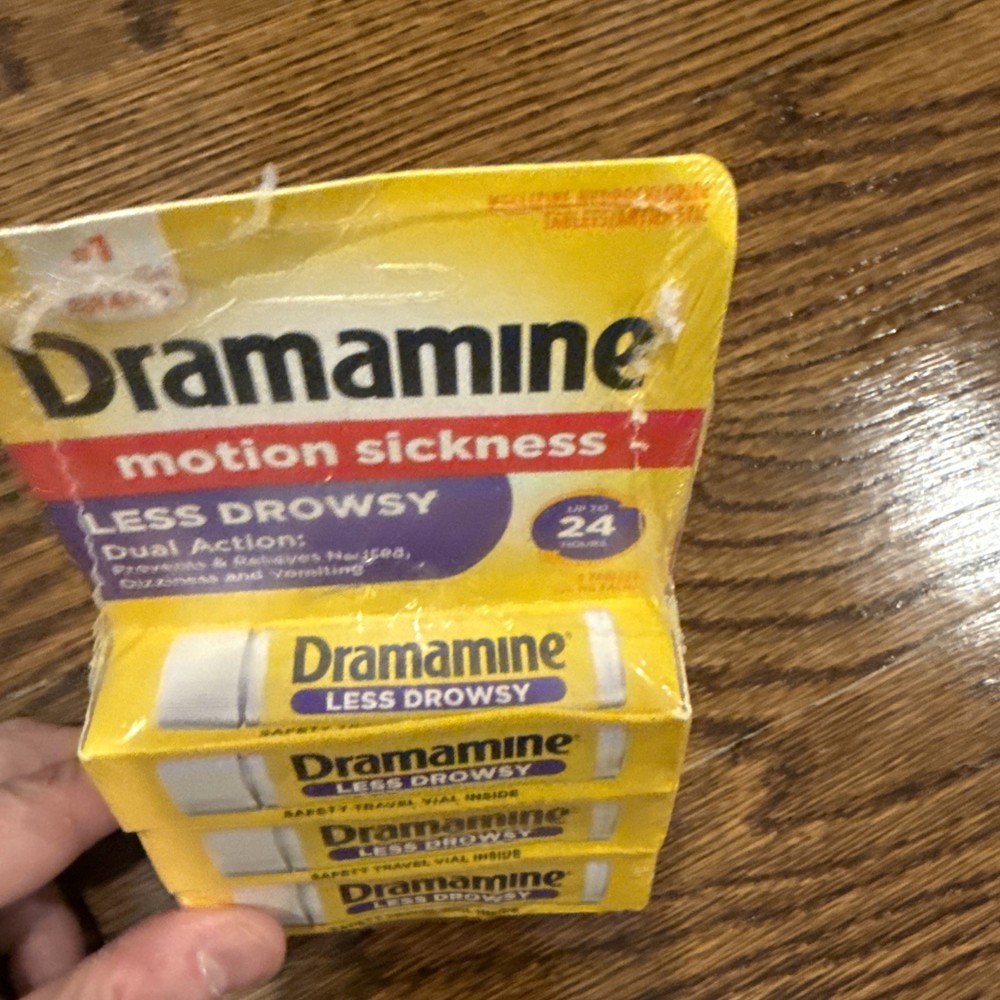 Dramamine Motion Sickness - Less Drowsy, 3 Pack, NEW PLASTIC SEALED