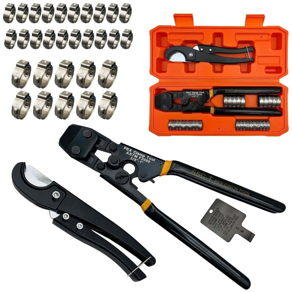 Durable Crimping Tool for PEX Pipe Clamps - Includes Pipe Cutter & Accessories