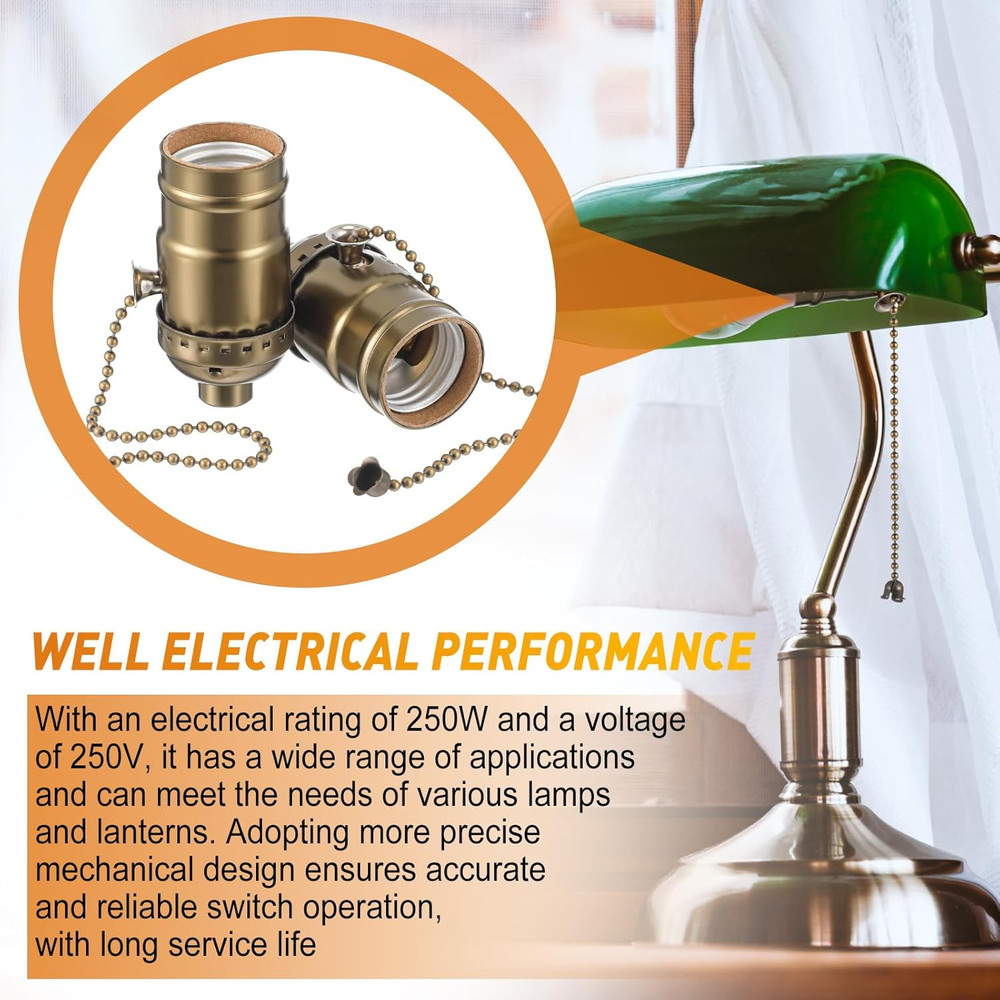 4 Pcs Pull Chain Lamp Socket Replacement, E26 Standard Threaded Base, Light Sock