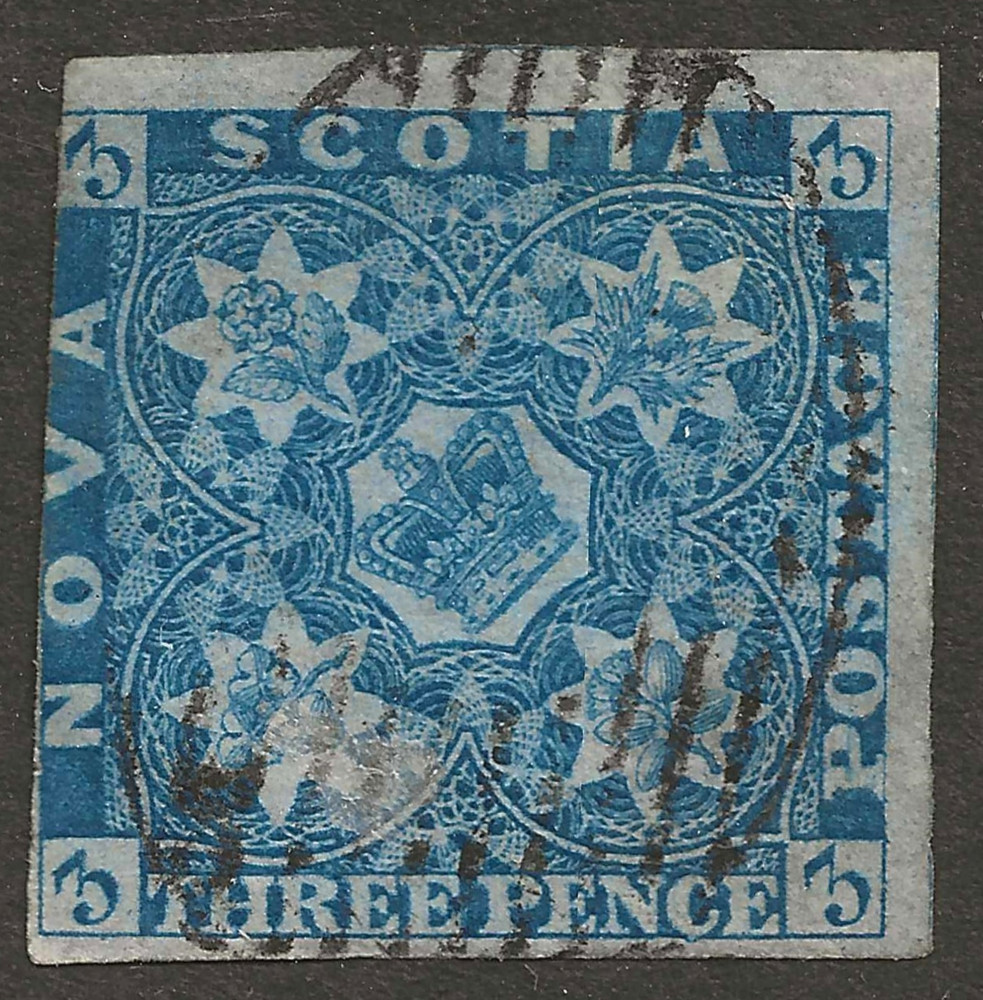 NOVA SCOTIA #2 used - THREE PENCE - blue