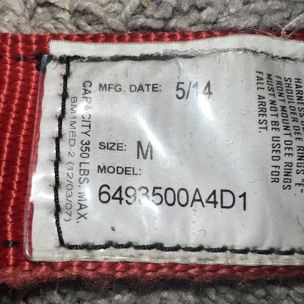 Buckingham 6493500A4D1 Medium H Style Red & Black Full Body Harness