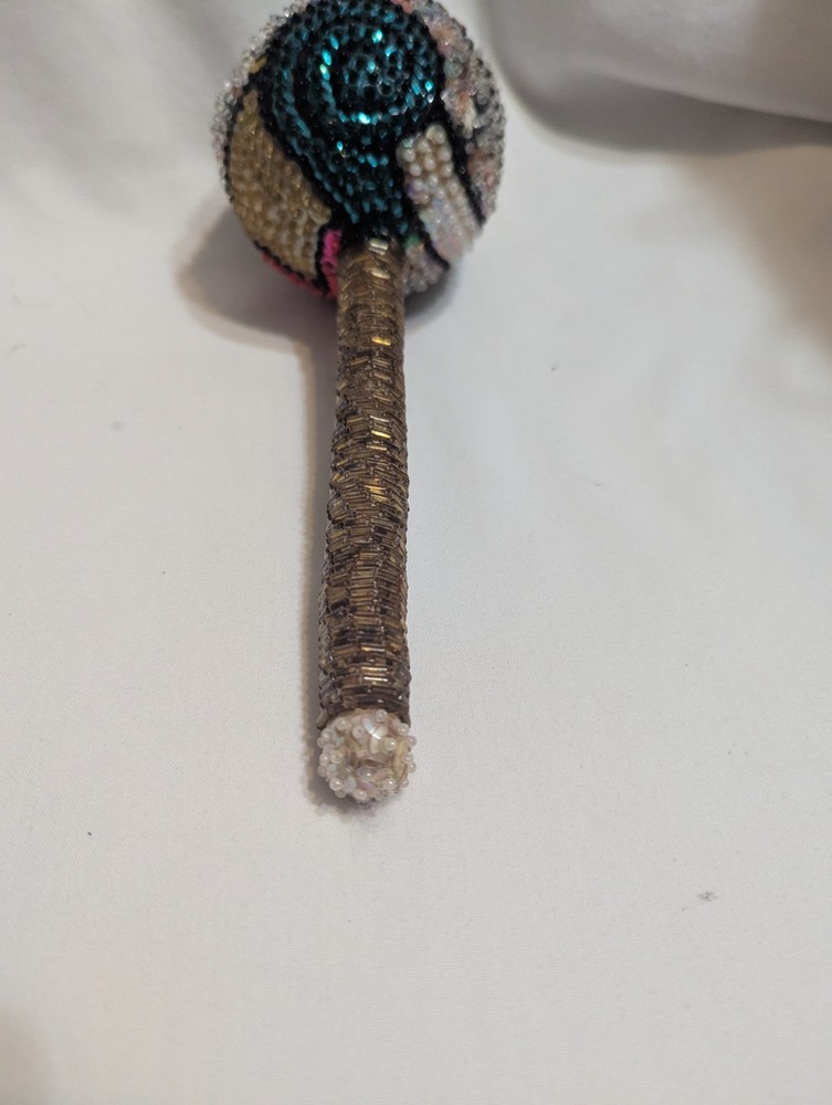 Colorful sequined voodoo maraca rattle - please read