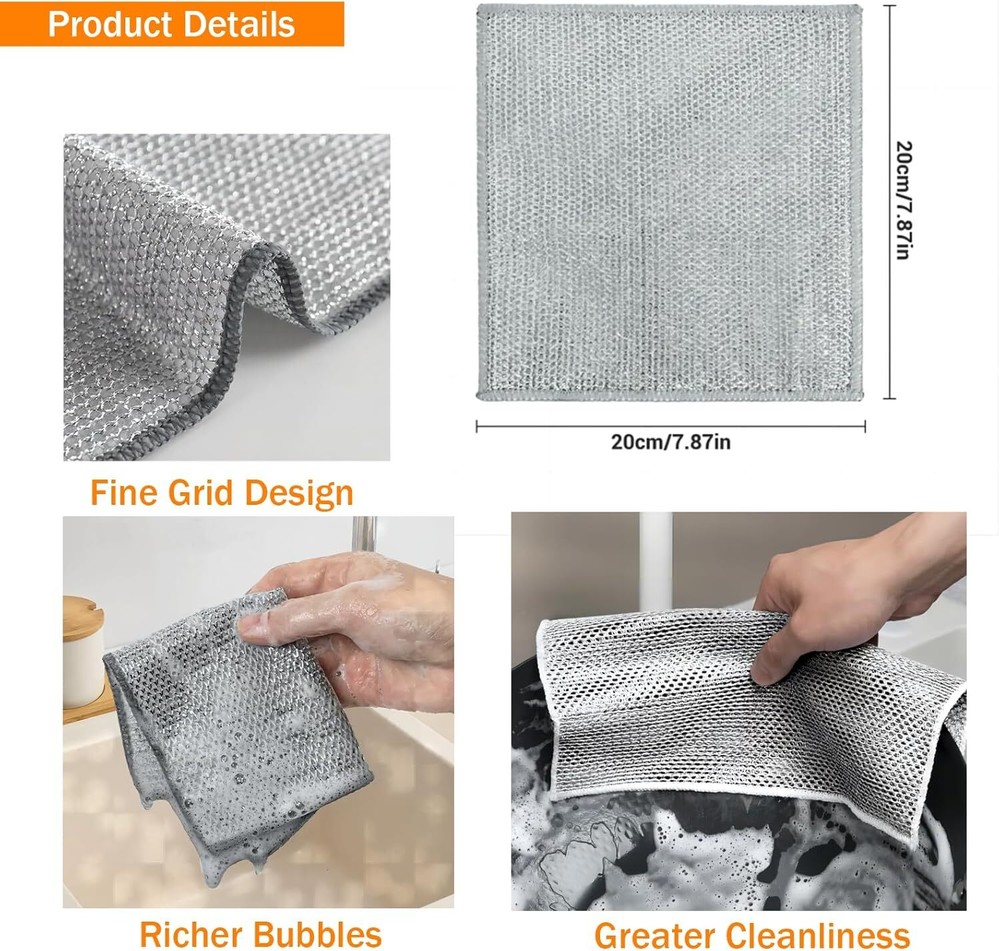 6 Pcs Double Layer Wire Dishwashing Rag, Kitchen Towels and Dishcloths Sets