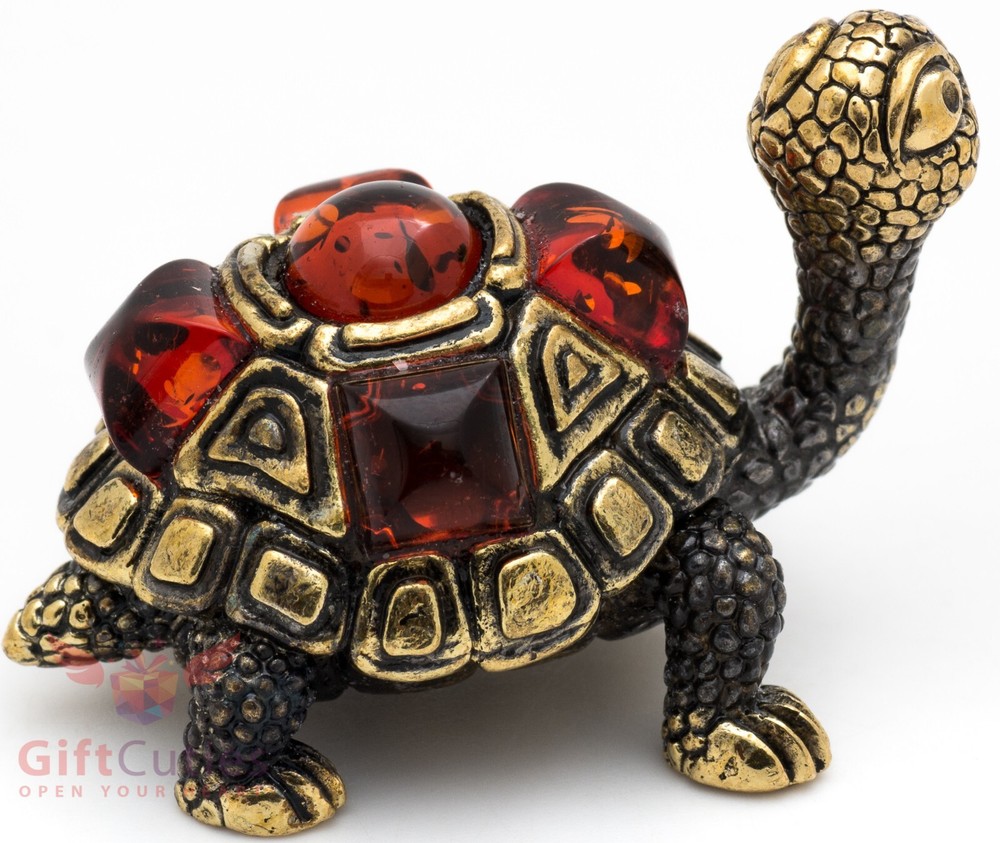 Solid Brass Amber Figurine Tortoise Turtle in amber shell talisman IronWork