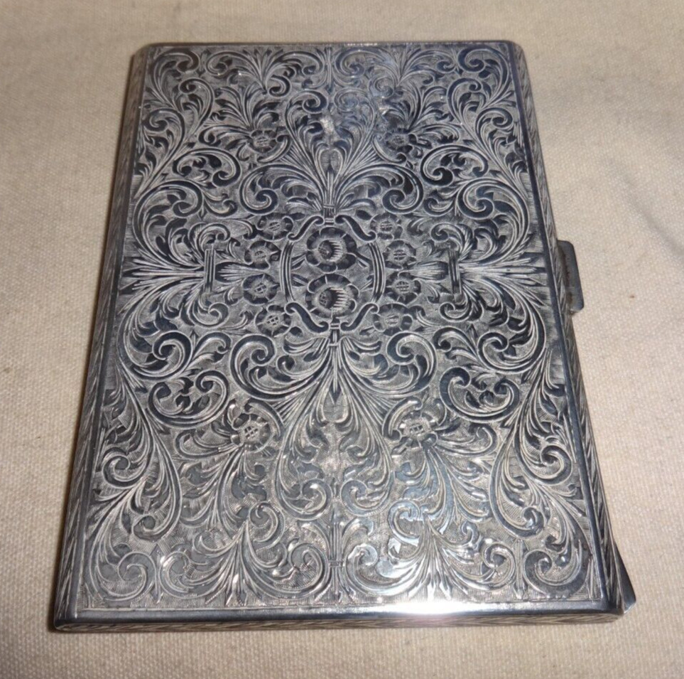 Vintage Rare 800 Silver Etched Case Signed