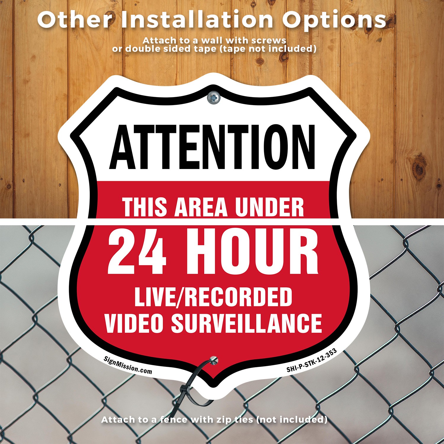 24 Hour Surveillance Shield Sign Attention This Area Und Shield Sign With Stake