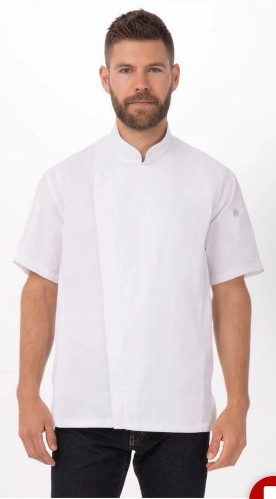 Chef Works Springfield Chef Coat Large White Double Breasted Covered Buttons NWT