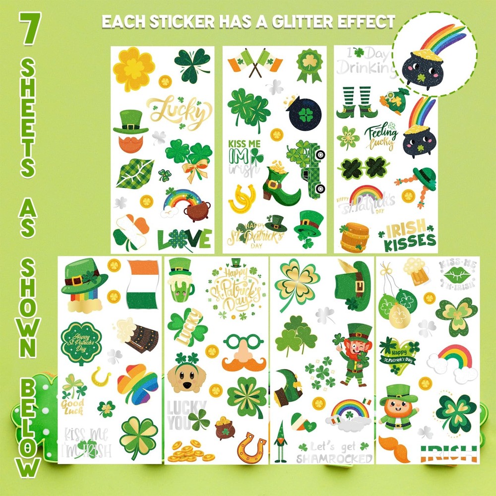 Xzentira 91pcs St. Patrick's Day Glitter Temporary Medium,